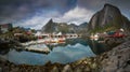 Traditional Norwegian Fishing Harbor of the Island Hamnoy Royalty Free Stock Photo