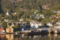 Traditional norwegian fjord village with harbor. Jondal. Hardanger route Royalty Free Stock Photo