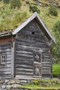 Traditional norwegian wooden cabins facades. Otternes, Norway Royalty Free Stock Photo