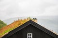 Traditional norwegian wooden house with grass roof Royalty Free Stock Photo