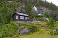 Traditional norwegian wooden house with solar panels Royalty Free Stock Photo