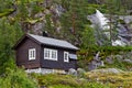 Traditional norwegian wooden house with solar panels Royalty Free Stock Photo