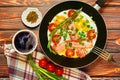 Traditional nutritious breakfast with fried eggs and coffee Royalty Free Stock Photo