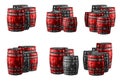 Traditional oak barrels pattern red and gray kega on an isolated background Royalty Free Stock Photo