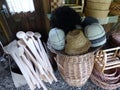 Traditional objects and different kind of hats in the Svanetiein, Georgia. Royalty Free Stock Photo