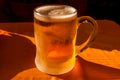 Traditional Octoberfest Bavarian beer in a big frozen glass with