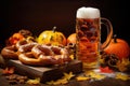 Traditional Octoberfest beer pretzel. Generate Ai Royalty Free Stock Photo