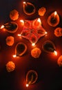 traditional oil lamps lit at the night during diwali or deepavali celebration, this festival also known as festival of lights