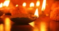 traditional oil lamps lit at the night during diwali or deepavali celebration, this festival also known as festival of lights