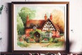 Traditional old English cottage house watercolor painting Royalty Free Stock Photo