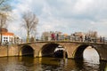 Traditional old houses, canal, bridge, bikes in Amsterdam, Netherlands