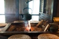 Traditional old Japanese fireplace irori, hearth furnace Royalty Free Stock Photo