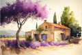 The Provence region South of France watercolor painting watercolour Royalty Free Stock Photo