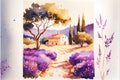 The Provence region South of France watercolor painting watercolour Royalty Free Stock Photo