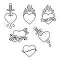 Traditional Old School heart tattoo set Royalty Free Stock Photo