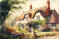 Traditional old English cottage house watercolor painting watercolour Royalty Free Stock Photo