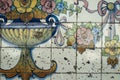 Traditional old tiles wall on the street Portuguese painted tin-glazed, azulejos ceramic tile-work.