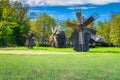 Traditional old windmills, Astra Museum, Sibiu, Transylvania, Romania, Europe Royalty Free Stock Photo