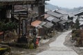 Traditional old wooden houses with a twisting path in Magome juku