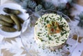 Traditional Olivier salad. Christmas salad. Royalty Free Stock Photo