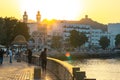 Traditional Omani architecture. Old Town of Muscat along Mutrah Corniche at sunset time. Oman. Arabian Peninsula.