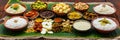 Traditional onam sadhya feast on banana leaves in india for cultural documentation Royalty Free Stock Photo