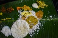 Traditional Onam Sadhya or Onam Feast. Traditional South Indian food served in Banana Leaf Royalty Free Stock Photo