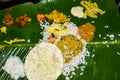 Traditional Onam Sadhya or Onam Feast. Traditional South Indian food served in Banana Leaf Royalty Free Stock Photo