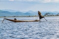 Traditional one Leg Fisher on Inle Lake in Mayanmar, former Burma Royalty Free Stock Photo