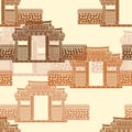 Traditional Open Korean Hanok Gate Vector Illustration Seamless Pattern