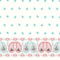 Traditional Oriental Colorful Paisley Vector Seamless Horizontal Border and Pattern. Whimsical Classic Indian Background Royalty Free Stock Photo