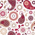 Traditional oriental paisley seamless pattern with motley buta motif and mehndi elements on white background. Colorful