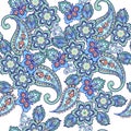 Traditional oriental seamless paisley pattern. Vintage flowers seamless ornament in blue colors. Decorative ornament backdrop for