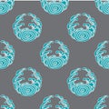 Traditional oriental seamless pattern with ocean waves, foam, splashes. gray background