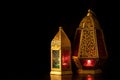 Traditional ornamental arabic candle in dark light.