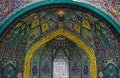 Traditional ornaments and patterns on a blue background in Iranian mosques Royalty Free Stock Photo