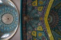 Traditional ornaments and patterns on a blue background in Iranian mosques Royalty Free Stock Photo