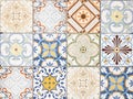 traditional ornate portuguese decorative tiles azulejos square floral design floor wall Royalty Free Stock Photo