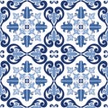 Traditional ornate portuguese tiles azulejos seamless pattern. Vector illustration. Royalty Free Stock Photo