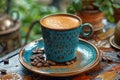 Traditional ornate turkish coffee cup. Generative AI