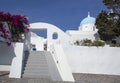 Traditional Orthodox blue dome church in Greece on a sunny summer day, with the typical blue and white colours. Santorini,