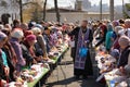 Traditional orthodox paschal ritual - priest blessing easter egg