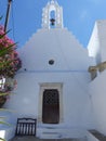 Traditional orthodox white church to Chora to Amorgos in Greece.