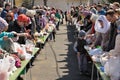 Traditional ortodox paschal ritual - people stand in a row waiti