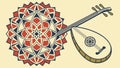 Traditional Oud Instrument with Rich Red Radiating Star Geometric Pattern, vector design Generative AI Royalty Free Stock Photo