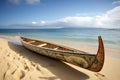 Traditional outrigger Hawaiian canoe on the sand. Generate ai Royalty Free Stock Photo