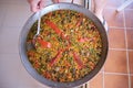 Traditional paella from Alicante Valencia, Spain: Lean meat and vegetables paella