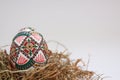 Traditional painted handmade Easter egg on hay Royalty Free Stock Photo