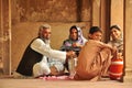 Traditional Pakistani family eating