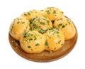 Traditional pampushka buns with garlic and herbs on white background Royalty Free Stock Photo